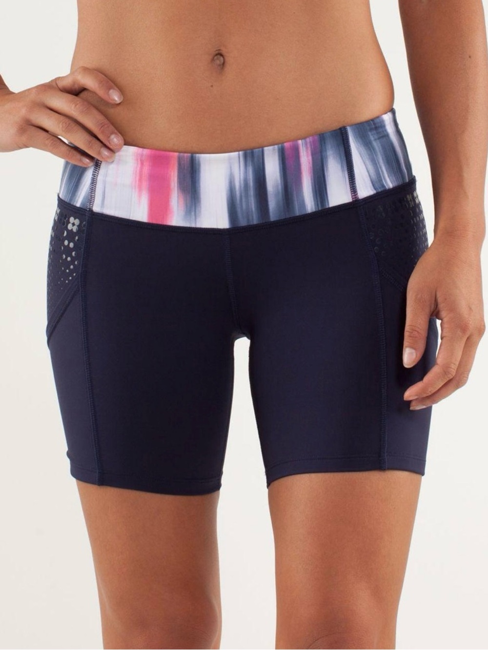 Lululemon Speed Track Shorts Black Athletic Shorts with Pink & White Waistband